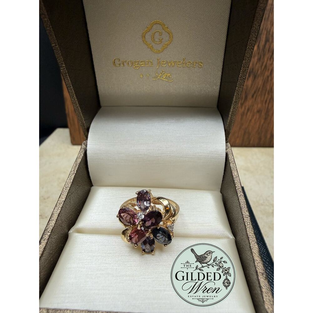 Vintage 14K Gold Multicolor Spinel Sapphire Cocktail Ring Mid Century Sz 6.75 - Picture 5 of 16